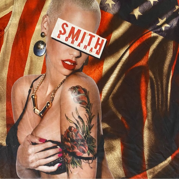 Smith & Graham Badass Bikini Tattooed Girl with American Flag Luxury Tee - Picture 3 of 13